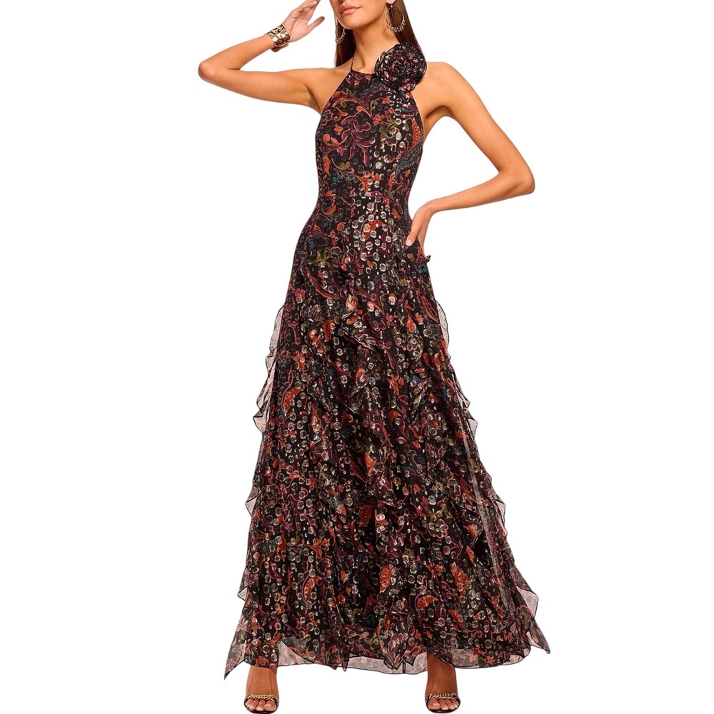 NWT Ramy Brook Idella Printed Halter Gown Size 4 $895